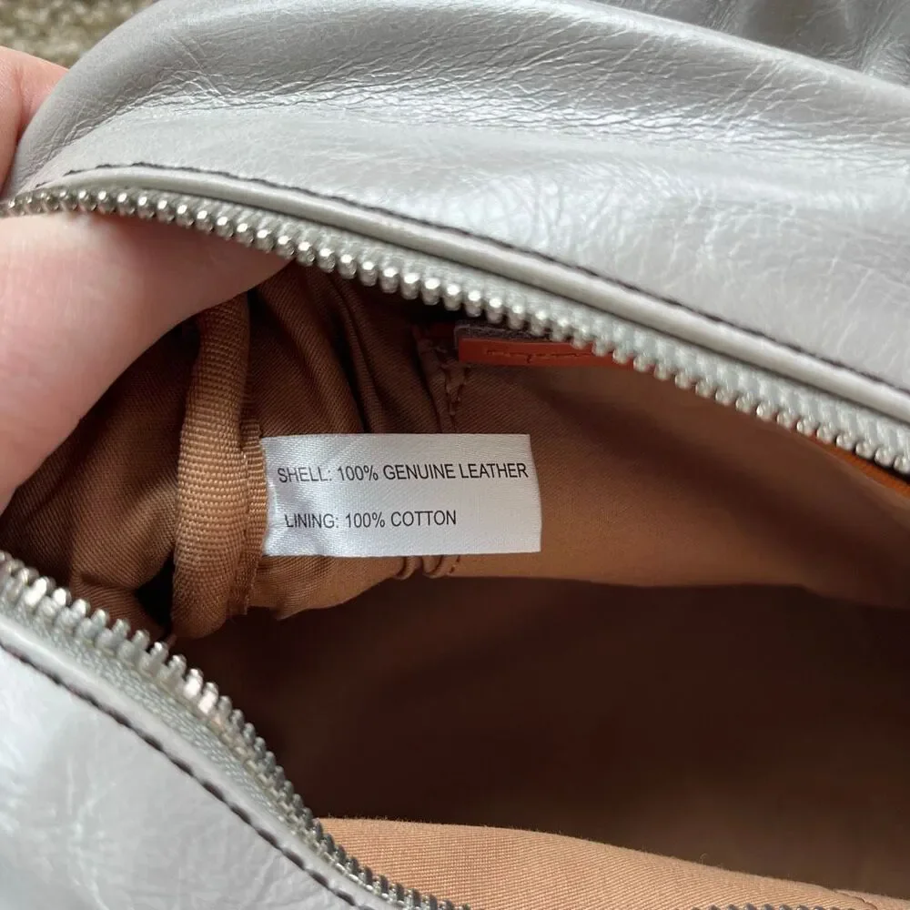 HOBO Sheila Leather Satchel Grey Top Handle Bag Minimal Quiet Luxury - Picture 12 of 16